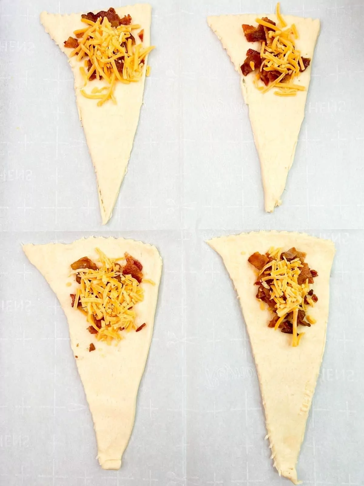 crescent rolls with crumbled baked bacon and cheddar cheese.